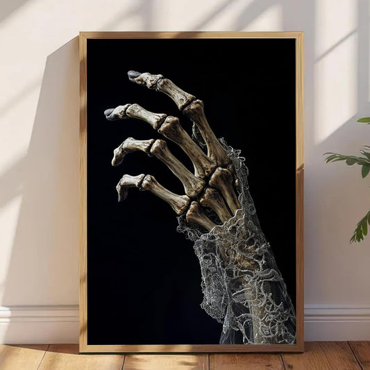 Hand Bones Canvas Minimalist Background Artwork Human Skeleton Wall Art Vintage Skull Painting Dark Academia Print Funny Skeleton Posters Dark Gothic Painting Modern Halloween Picture 16x24in No Frame