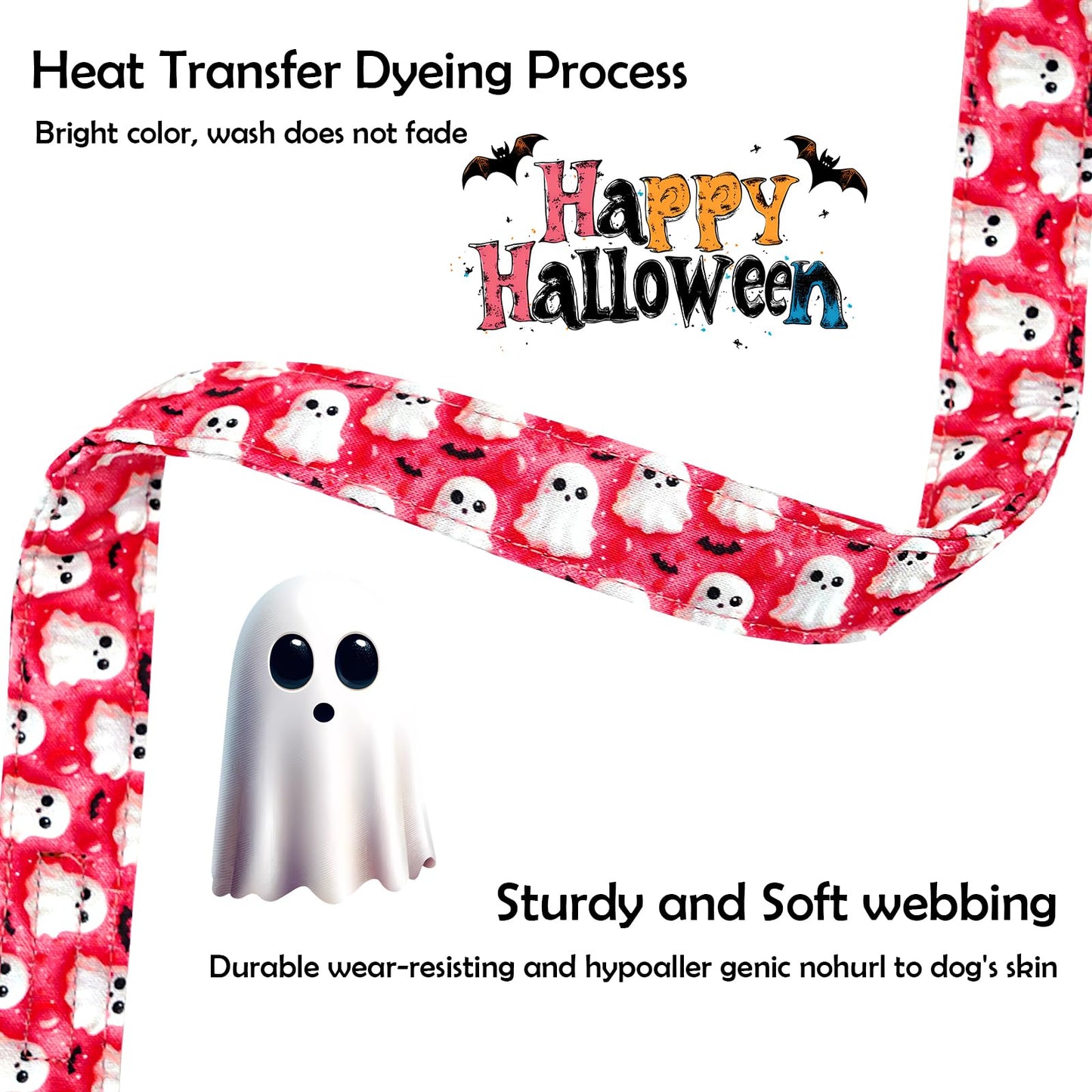 Lionheart glory Halloween Dog Collar with Bow Ghosts Fall Cute Dog Bow Collars Sturdy Soft Adjustable Collar for Small Dogs Girl or Boy Pet Bowtie Collars Party