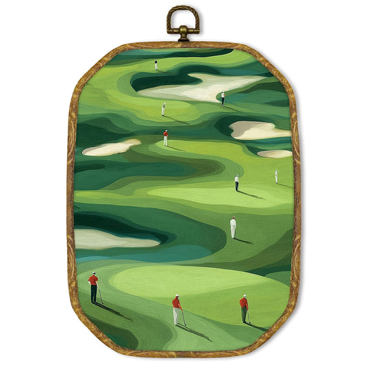 GUULIJEEMIY Minimalist Golf Landscape Canvas Wall Art Decor, Vintage Sports Mens Room Hanging Decor, Retro Abstract Golf Course Octagon Framed Wall Art Prints for Home Living Room Bathroom, 10.2x7Inch
