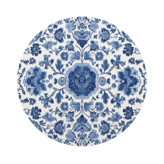 White Blue Pattern Coasters for Drinks Absorbent Leather Coasters Set of 6 for Coffee Table Cup Bar Desk Round Coaster Mats Holiday New Home Decors