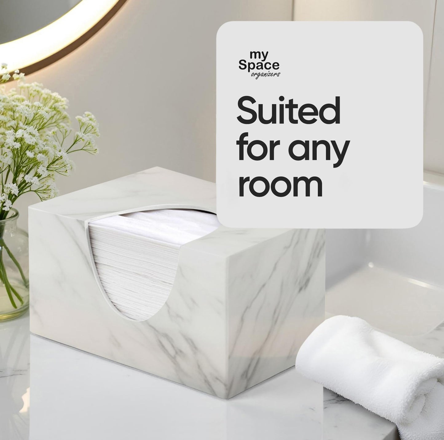 Tissue Box Cover Rectangle - Tissue Box Holder Rectangular - Compatible with Puffs - Acrylic Marble Bathroom Accessories Decor