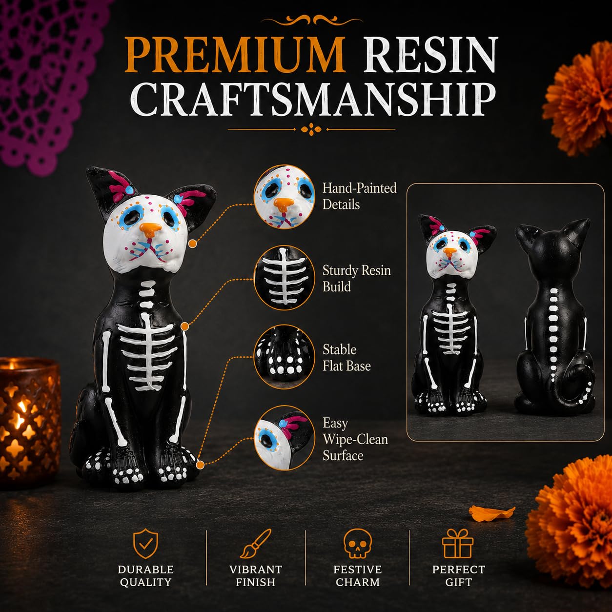 Garneck 2pcs Day of the Dead Dog Figurine: Resin Skeleton Dog Statue - Sugars Skull Animal Dead Theme Sculpture for Dia De Los Muertos & Altar Ofrenda Home Desk Decor Pet Memorial Present