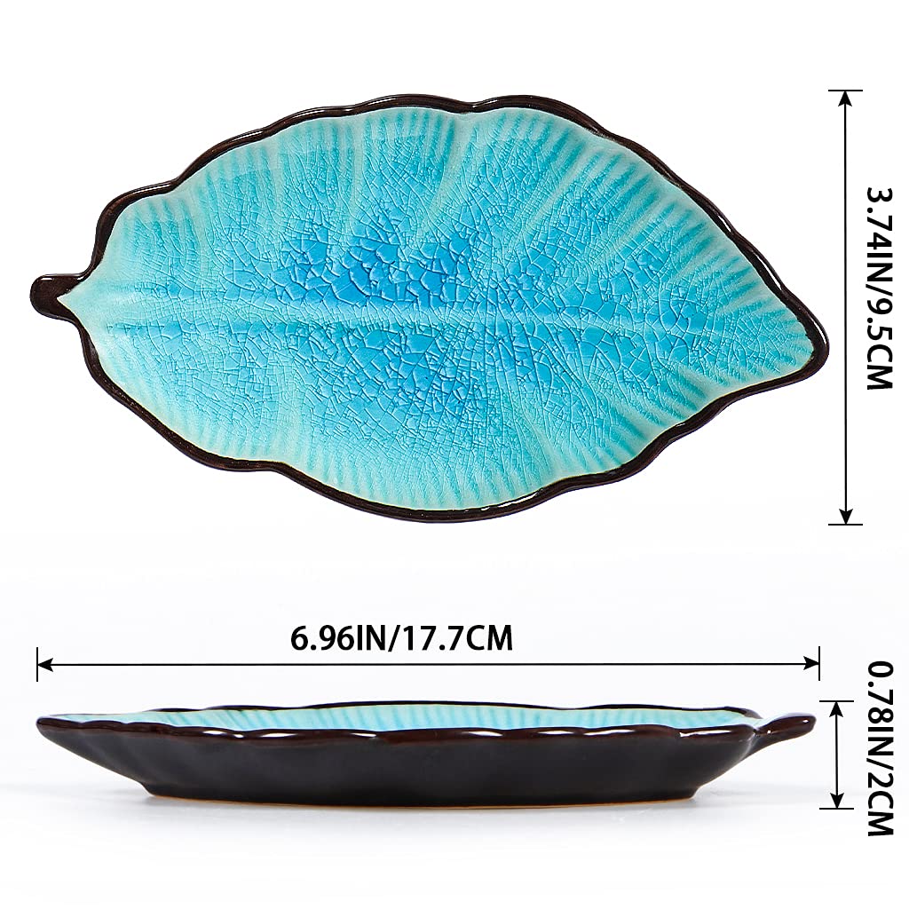 Sanbege 2 Pack Leaf Spoon Rest, Ceramic Ladle Holder, Modern Farmhouse Decorative Utensil Rester for Stove Top, Kitchen Counter, Dining Table, Coffee Station (Teal)