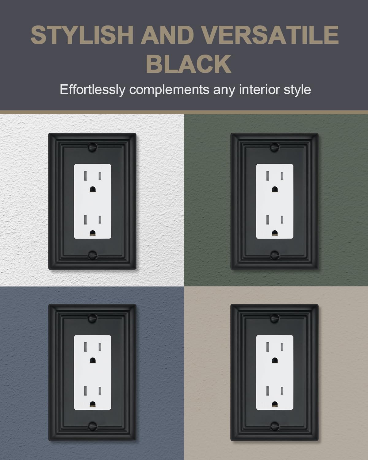 ZILLSEA Decorative Framed Design Switch Plates Outlet Covers, Duable Metal Wall Plates (Black/1 Decorator 4 Pack)