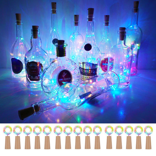SmilingTown Wine Bottle Lights with Cork 15Pack 10 LED 40 Inches Battery Operated Silver Wire Liquor Fairy Mini String Lights for Party Christmas Halloween Wedding Decoration