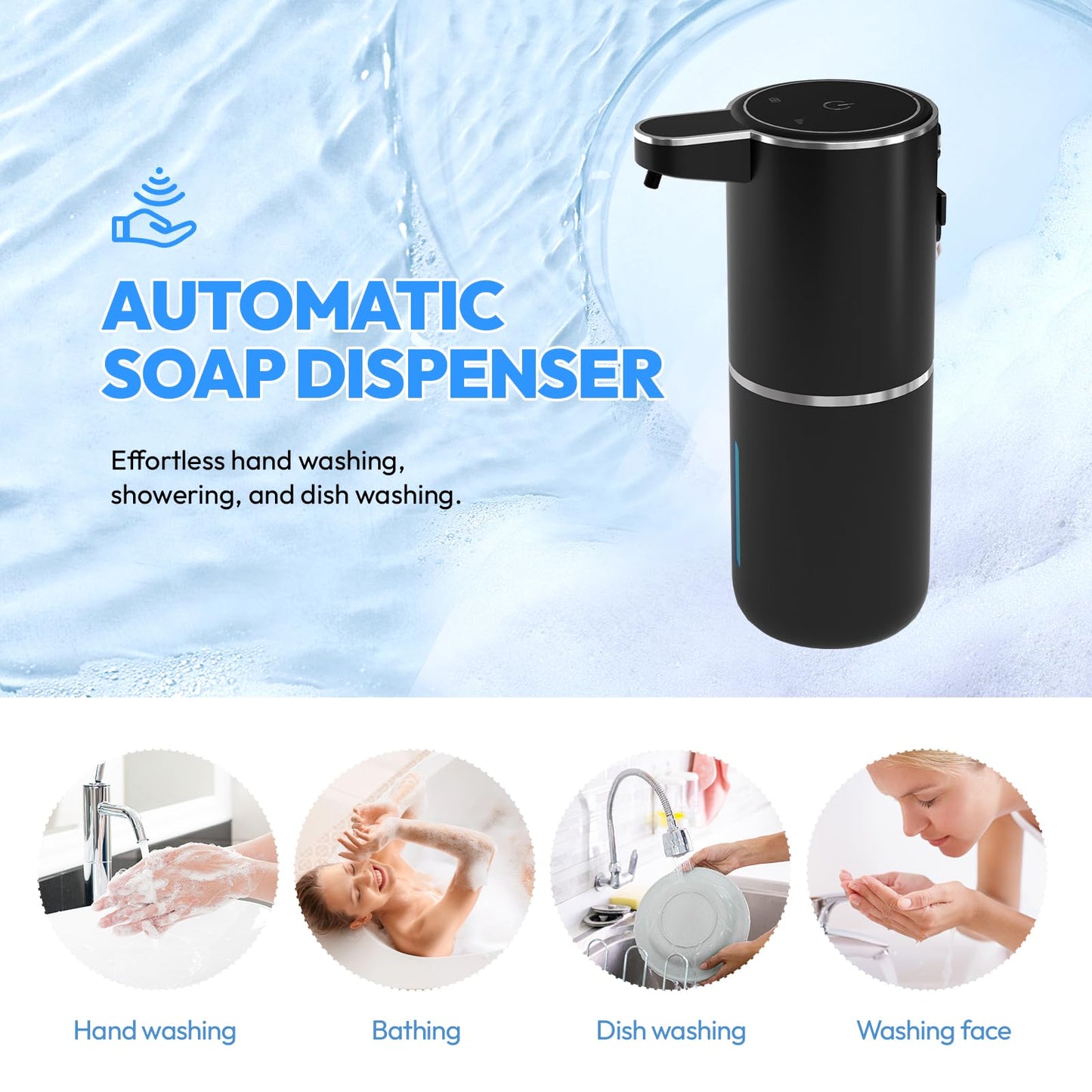MTYGK Automatic Foaming Soap Dispenser,Touchless Foam Soap Dispenser,12.8oz Rechargeable Wall Mounted Smart for Bathroom and Kitchen Dish Soap,Easy for Toddlers(Black)