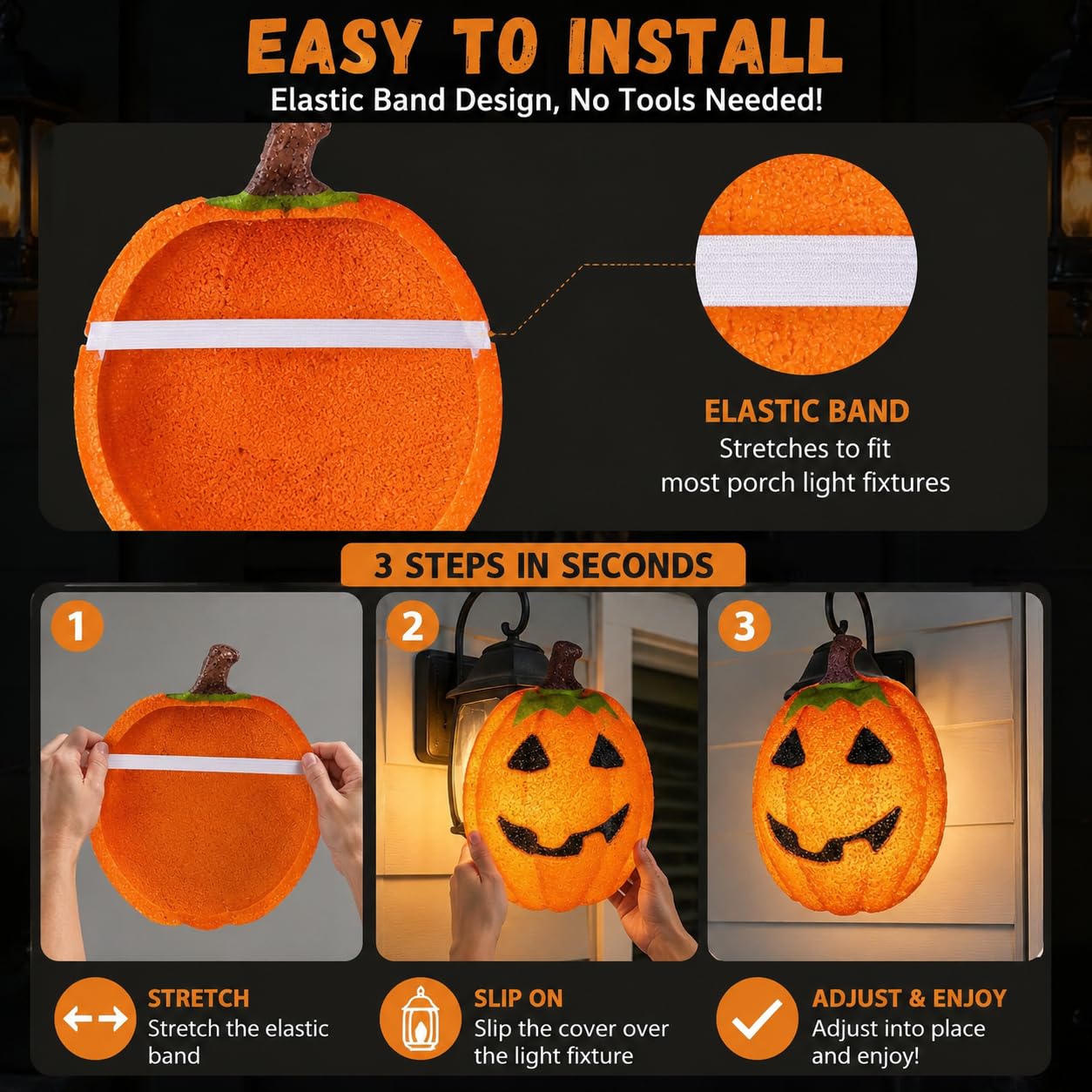 AISENO 2PCS Pumpkin Porch Light Cover Halloween Decorations Outdoor Garage Lights Large Light Fixtures Cover