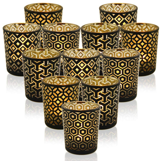 SHMILMH Black Gold Glass Votive Candle Holders Set of 12