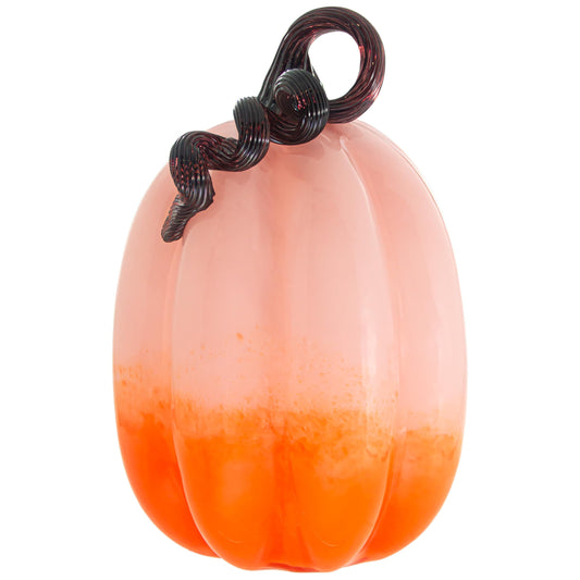 Boston International Handblown Art Glass Pumpkin Thanksgiving Halloween Decorations for Home, Large, Ombre Pink & Orange