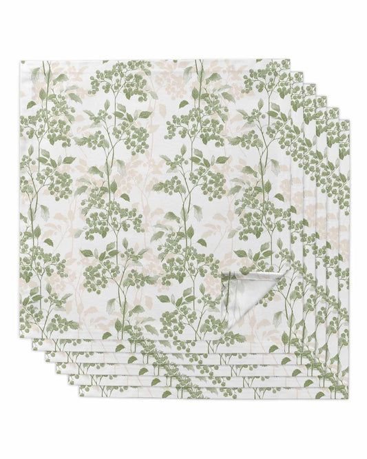 Sage Green Leaves Cloth Napkins Set of 6 - Washable Dinner Napkins Reusable Table Napkins for Home Party Weeding Dining Table Setting Decoration,Oversized 20"x20" Wildflower Herbs Floral Spring Summer