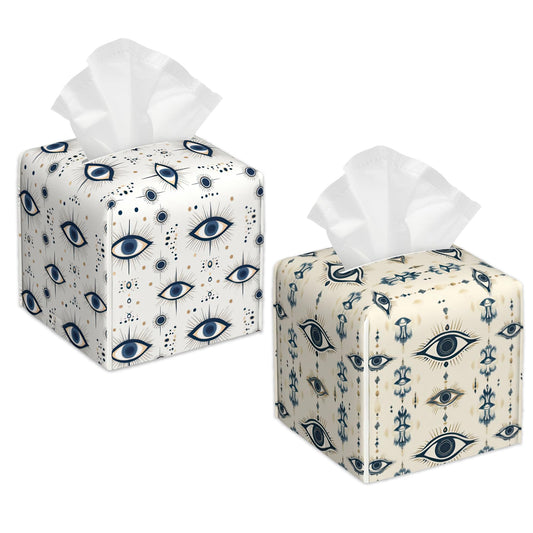 Vintage Evil Eye Tissue Box Cover Square Leather Napkin Holder Facial Paper Case Decorative Tissues Cover for Home Kitchen Dining Bathroom Office, 2 Pcs