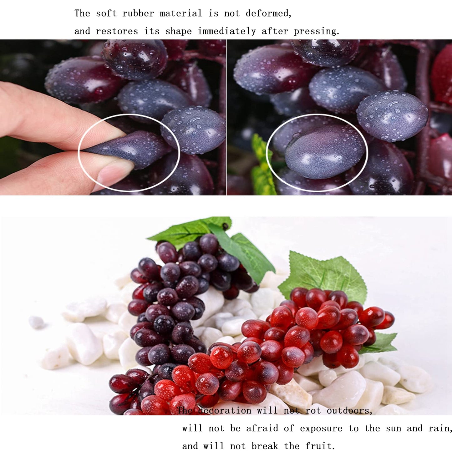 Bairdish 2bunches Purple Large Bunch Artificial Grape Lifelike Artificial Grapes Decor Hanging Rubber Grape Bundles Rubber Grapes in for Kitchen Photography Decoration(85Grains 12 inches)