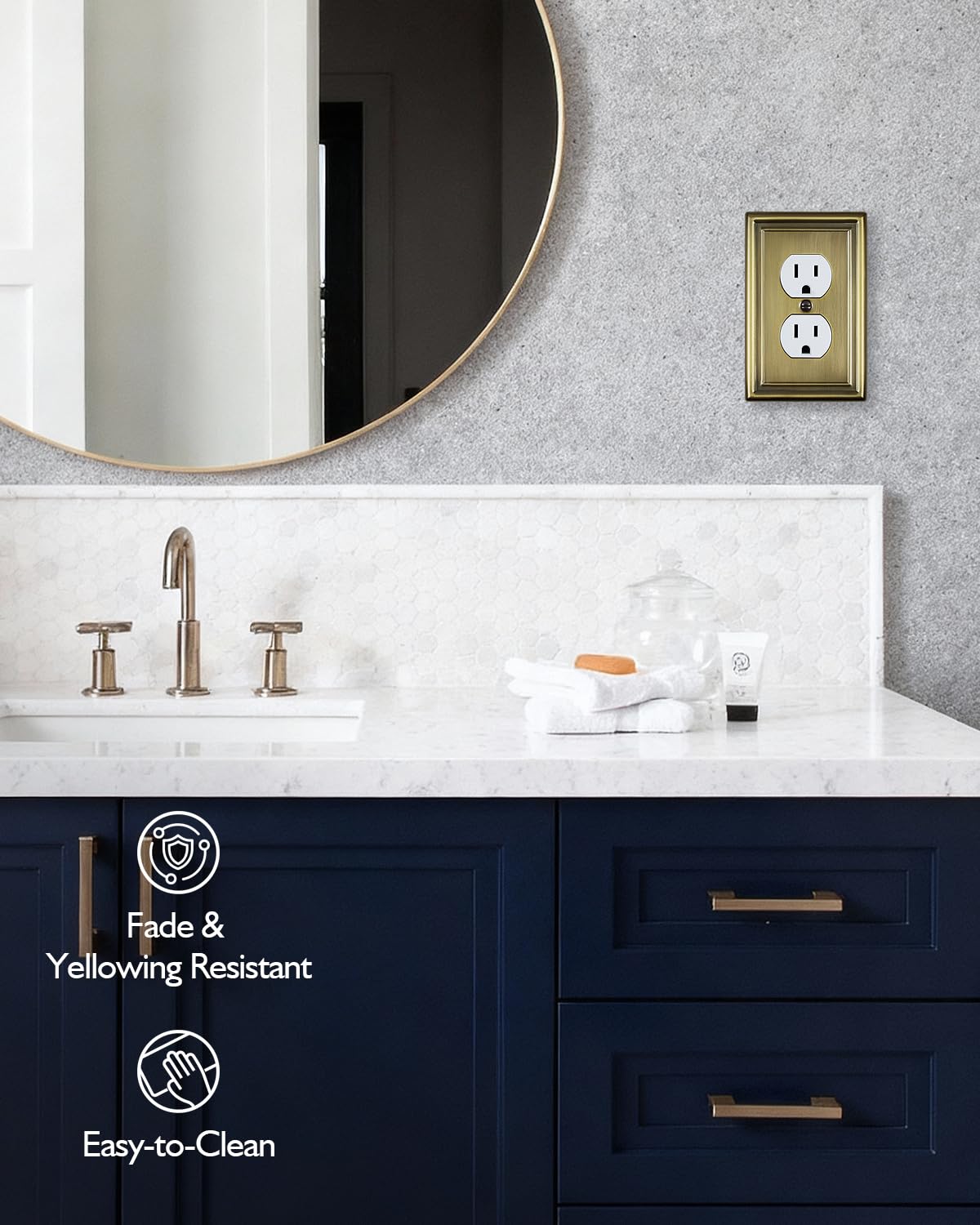 ZILLSEA Decorative Metal Wall Plates, Switch Plates Outlet Covers (Antique Brass/1 Duplex 4 Pack)