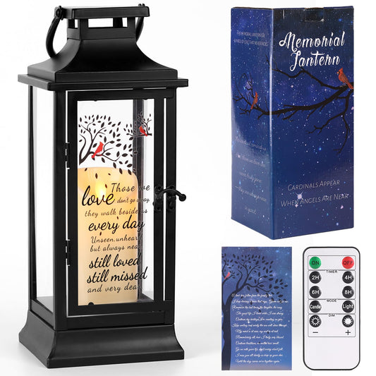 HAVITI Sympathy Gifts for Loss of Loved One Memorial Lantern, Black Memorial Gifts for Loss of Mom Dad Loved One, Acrylic Metal 14 Inches Bereavement Gifts Lantern