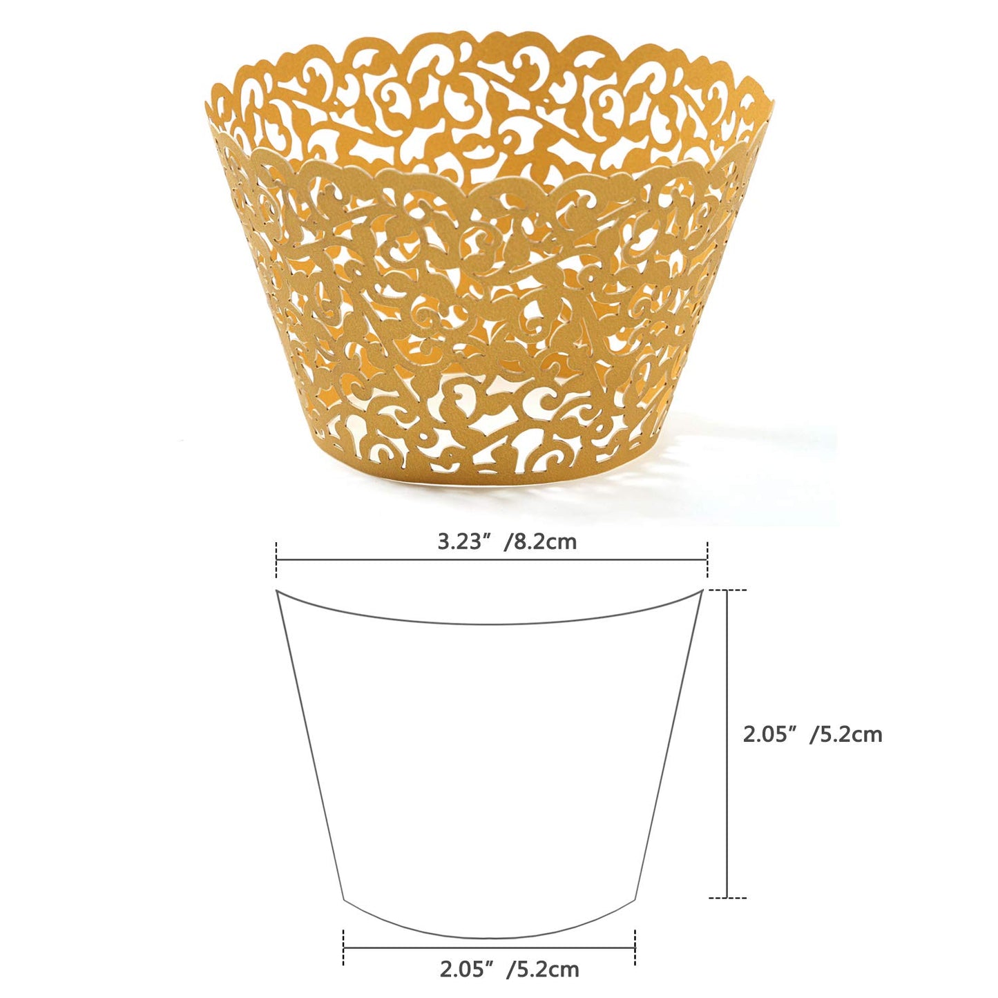 KPOSIYA Pack of 120 Cupcake Wrappers Artistic Bake Cake Paper Cups Vine Designed Laser Cut Cupcake Wraps Baking Cup Muffin Case Trays for Wedding Baby Shower Party Birthday Decoration (120, Gold)