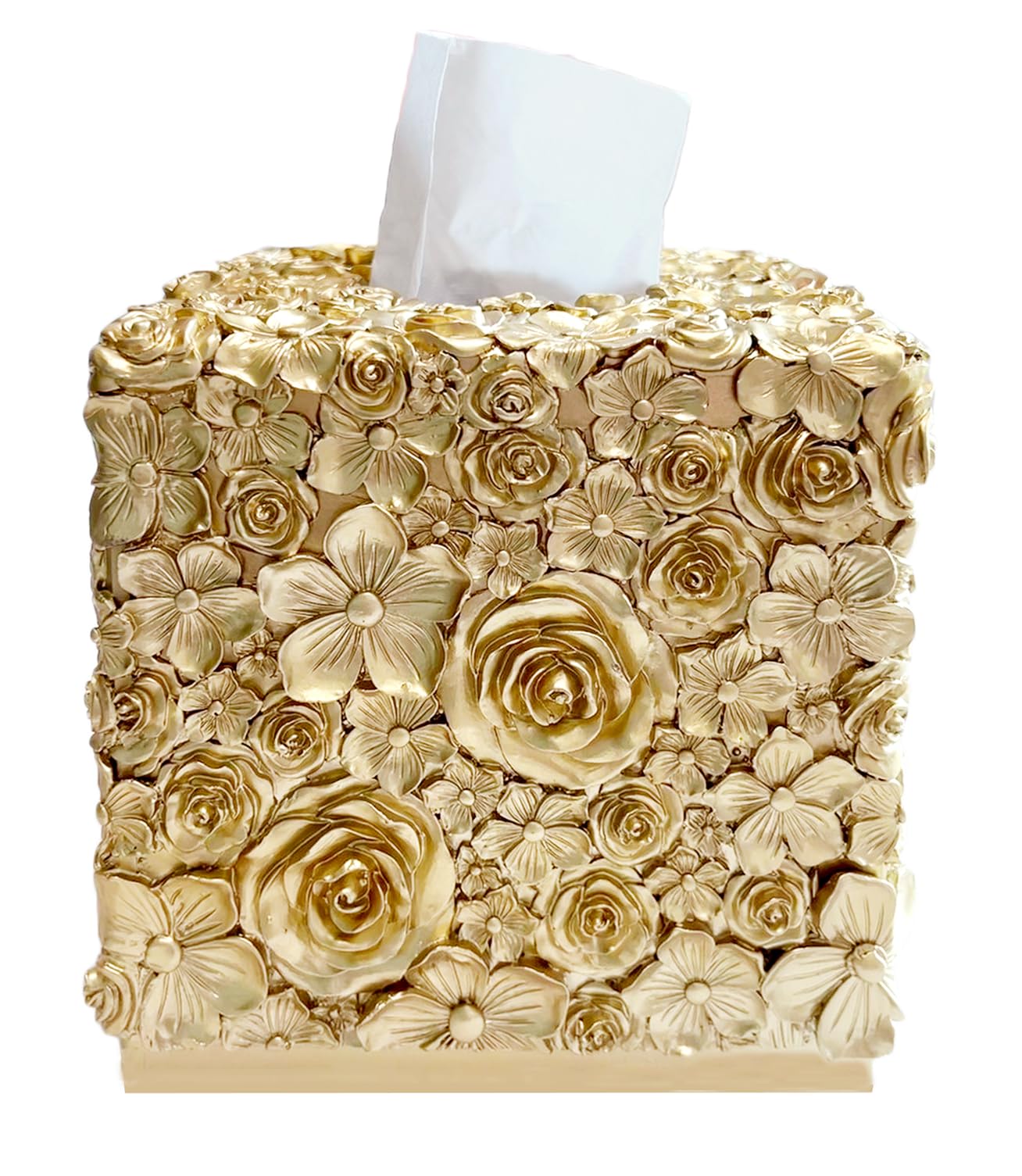 Huitony Square Tissue Box Cover Decorative Kleenex Box Holder for Bathroom & Living Room with Handcrafted Texture (Rose Gold)
