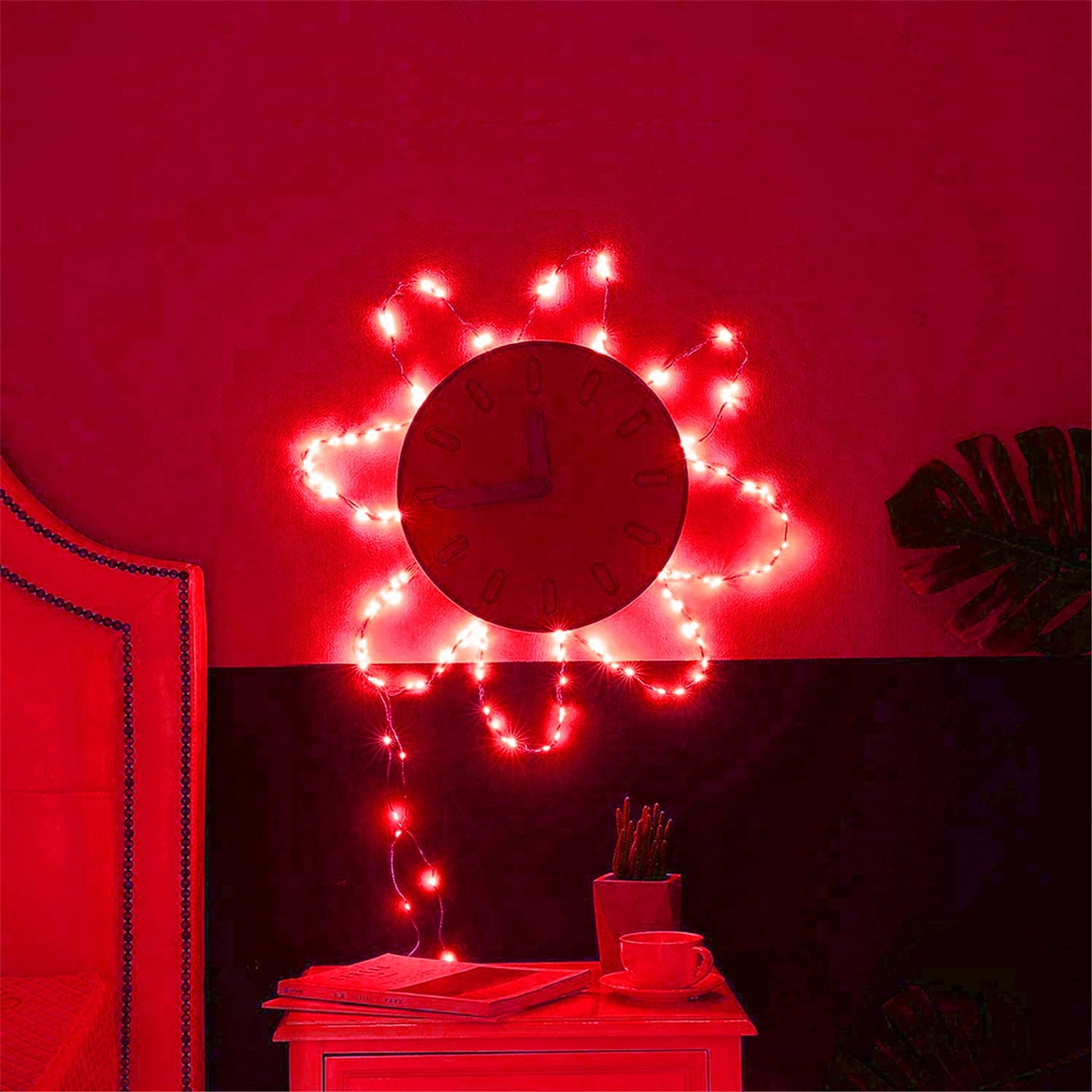 RUICHEN Dimmable Copper Wire 33 Ft 100 LED Fairy String Lights Plug in with Remote, Red