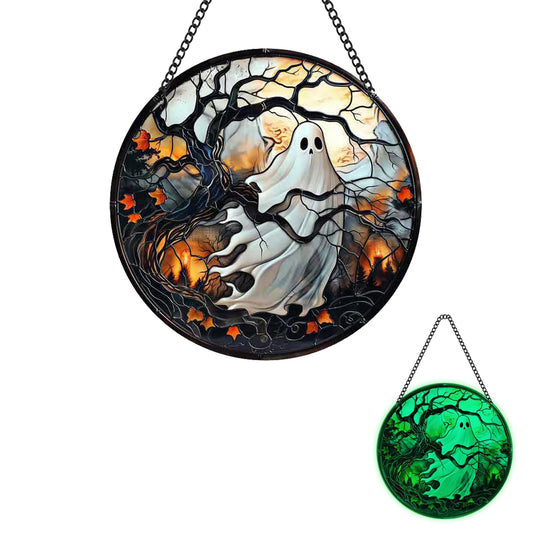 REAIJUNPIN Vintage Halloween Luminous Ghost Decoration, Outdoor Wall Hanging Decor, Glow in The Dark, Acrylic Material, Ideal for Halloween, Christmas, and More