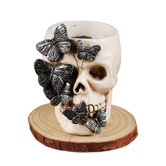Qulfimea Gothic Skull Pen Holder, Skull Makeup Brush Holder, Dressing Table, Desk, Stationery, Decorative Flower Pot, Halloween Home Office Desk Indoor And Outdoor Decoration
