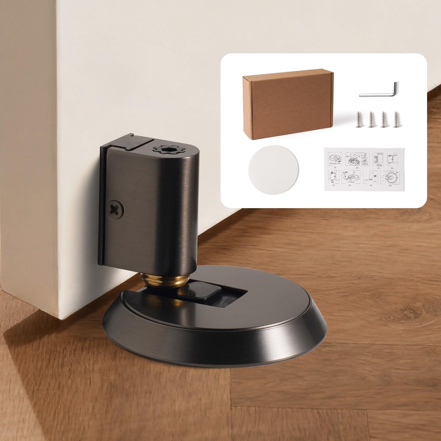 PANALI Windproof Door Stopper, Mechanical PushLock Design No Drill Installation Heavy Duty Door Catch for Wall Protector, Grey