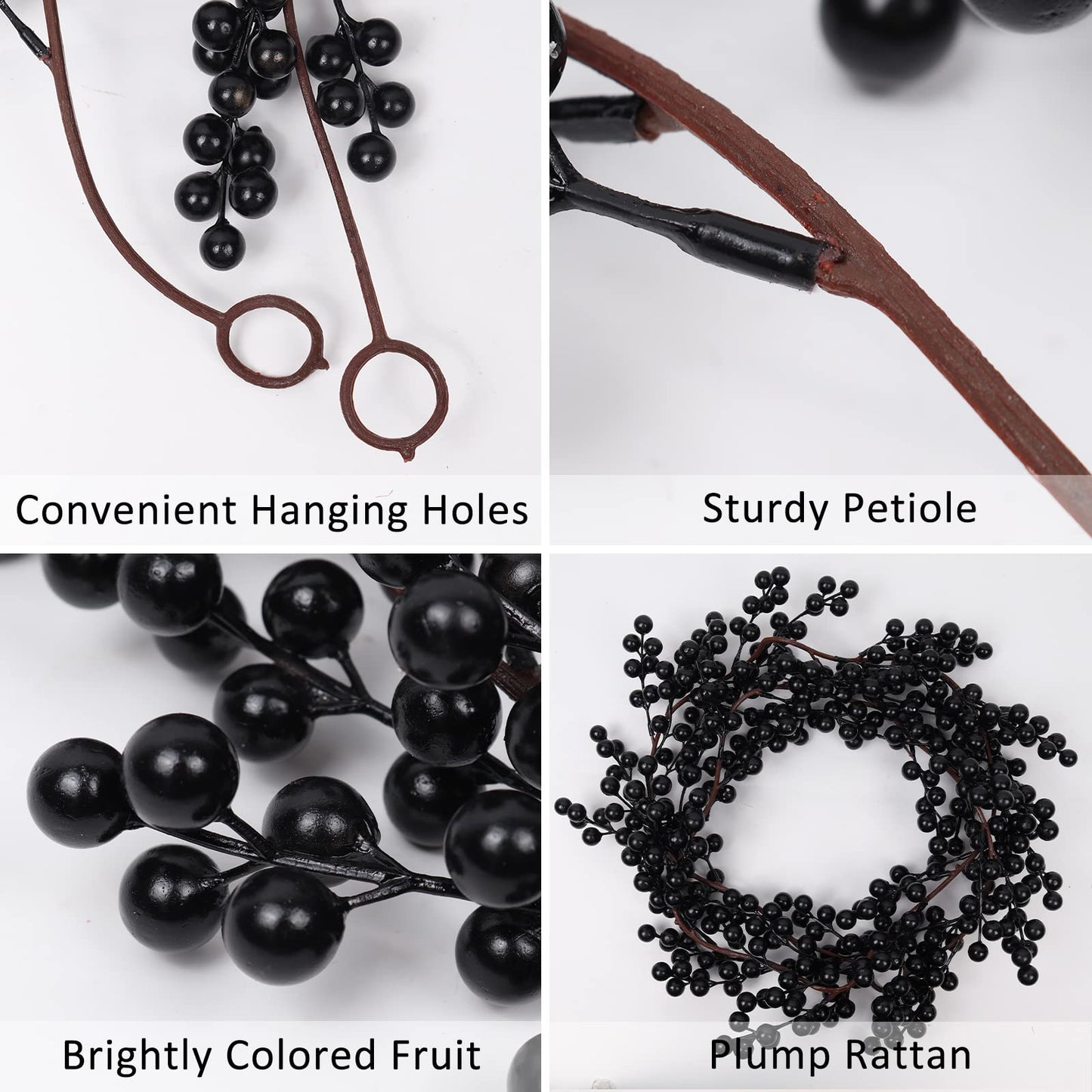 RECUTMS Berry Garland Artificial Black Berry Garland 5.9FT Garlands with Bendable Stems for Christmas Halloween Holiday Fireplace Stairs Table Decor