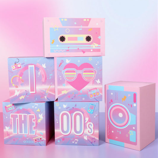 Amyhill 6 Pcs Large 00s Party Decorations Hip Hop Favor Set Paper Party Boxes Novelty Disco Theme Decoration for Retro 2000s 1990s Theme Birthday Neon Disco Music Supplies