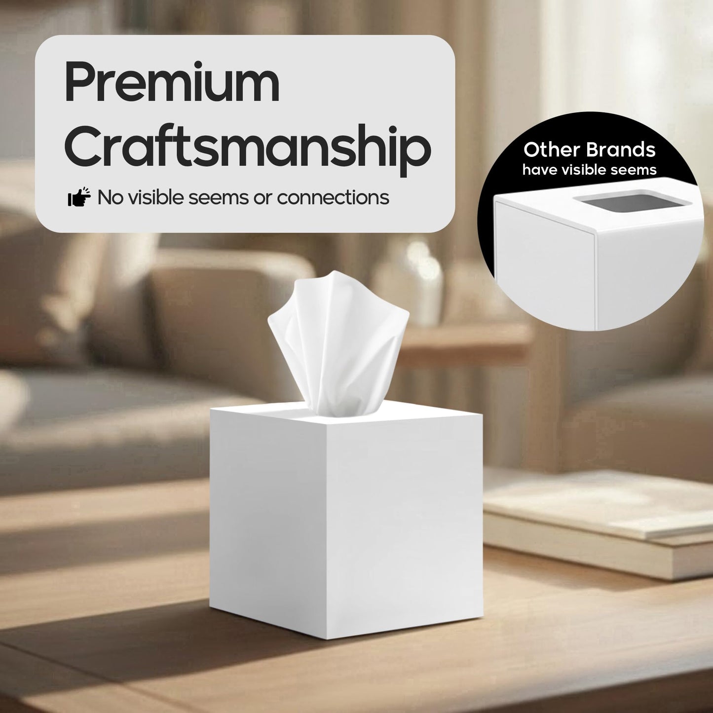 My Space Organizer - Premium Acrylic Tissue Cover | Fits Standard Square Tissue Box | White Cube Holder for Bathroom | 5.3" x 5.3" x 5.5"