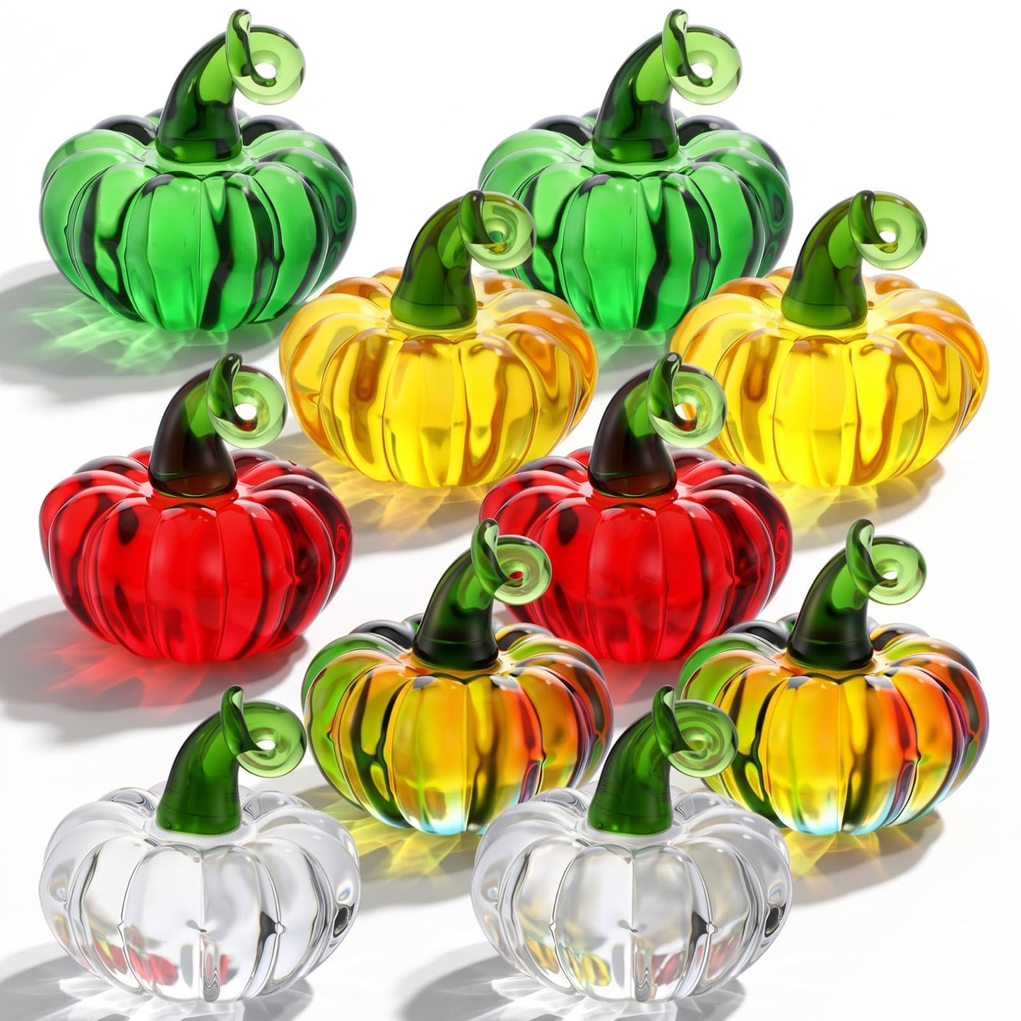 Yerliker 10 Pcs Halloween Mini Glass Pumpkins for Decorations 1.57 Inches Crystal Pumpkin Table Decor Harvest Centerpiece Bowl Fillers Glass Figurine Collectibles for Halloween Thanksgiving Fall Home