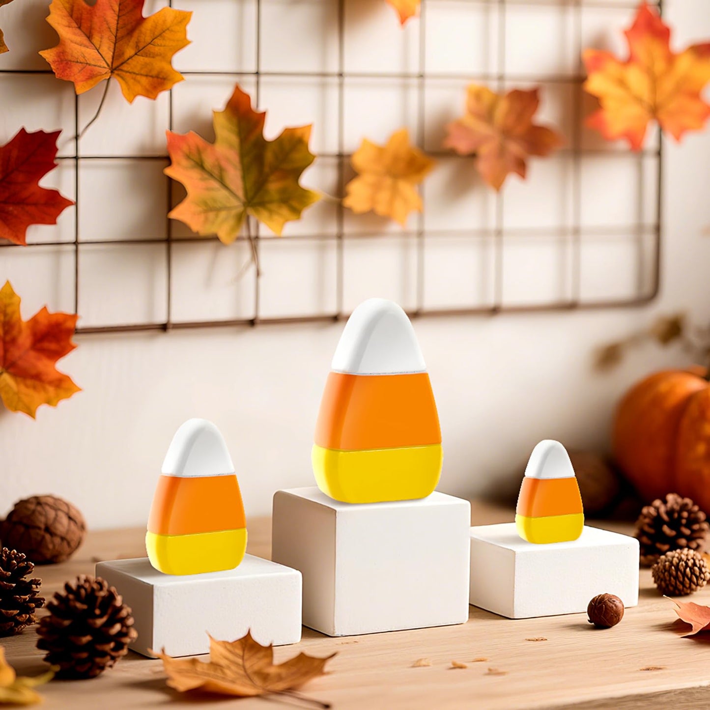 Jansun 3 Pcs Halloween Small Candy Corn Wood Decor 3 Sizes