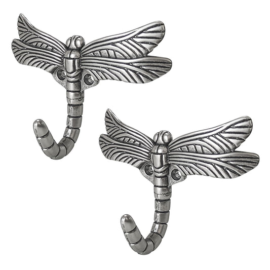 DEEKOUDT Dragonfly Hooks Wall Mounted Cloak Rack, Heavy Duty Vintage Decorative Animal Hooks, Universal Indoor Outdoor Cloak Rack for Clothes Hats Bags Keys, Pack of 2