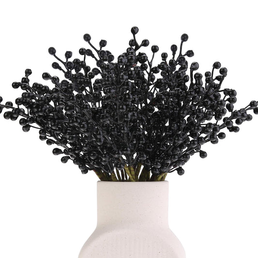 efivs arts Artificial Black Berry, 8 Pack Holly Christmas Berries Stems for Christmas Tree Crafts, New Year's Decorations, Holiday and Home Decor (Black)