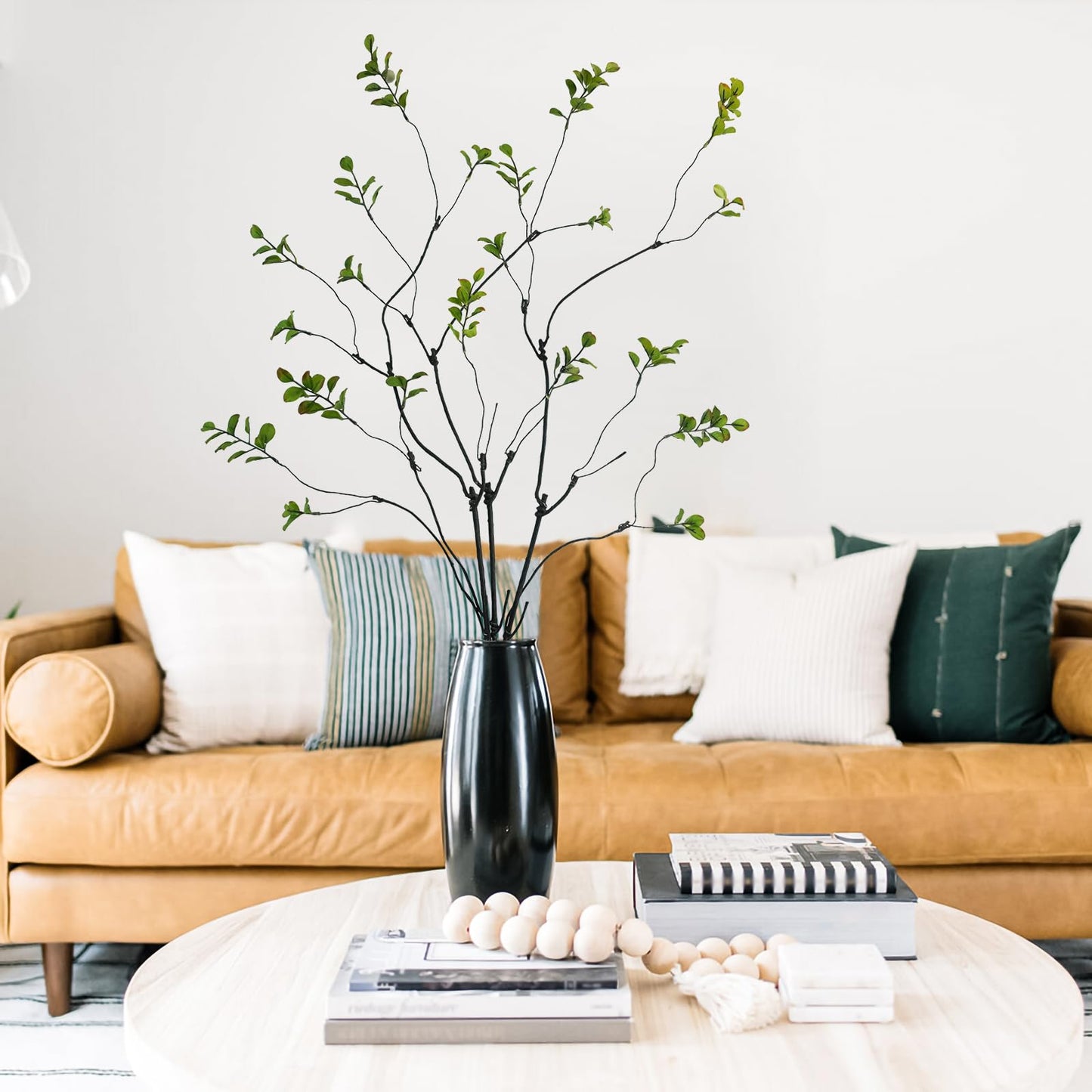 Krissing 3 Pcs Faux Greenery Stems, 37" Tall Fake Ficus Twig Stems Plants Artificial Greenery Stems Branches for Vase Indoor Office Desk Home Spring Table Decor
