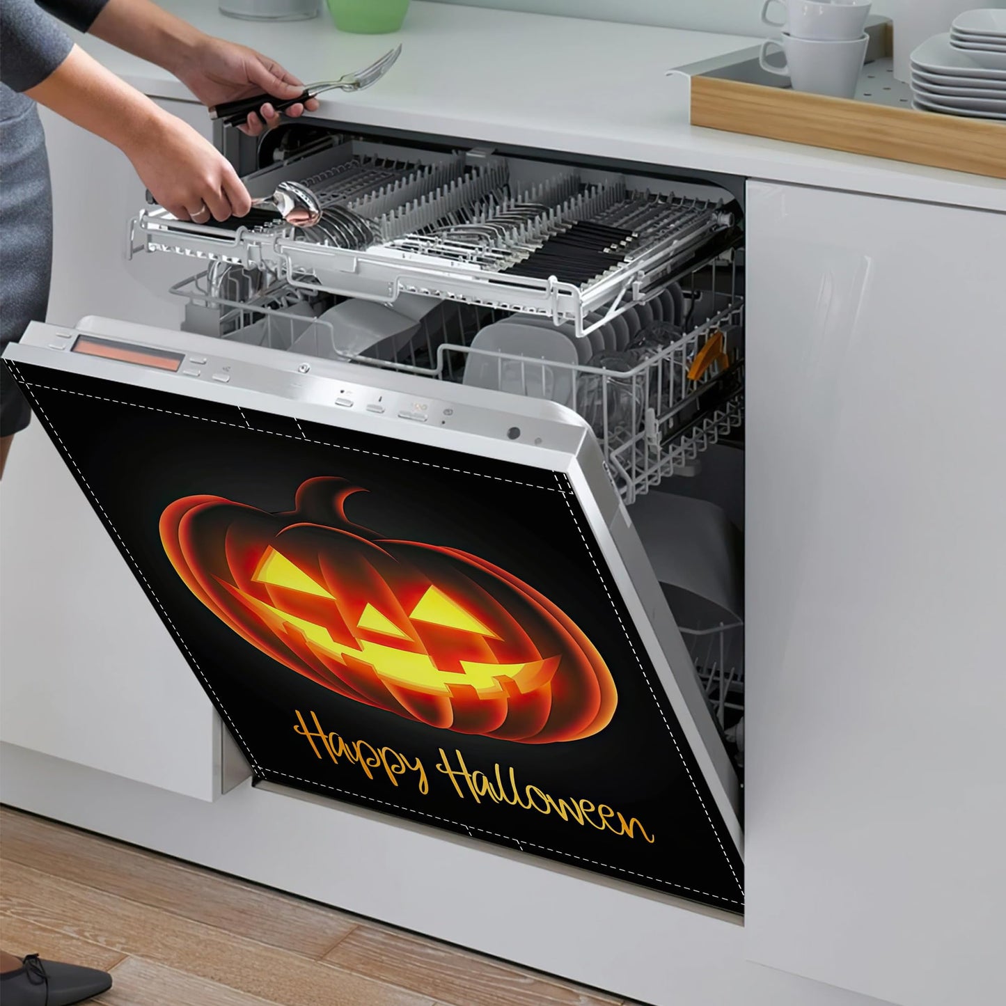 Halloween Spooky Pumpkin Dishwasher Magnet Cover,Front Dishwasher Cover Decoration Reusable Decorative Magnetic Cover for Home Kitcen Appliance 23x26 Inch