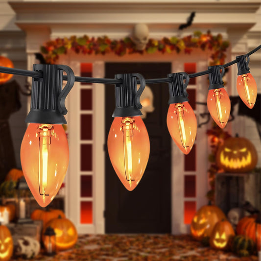 CHYSUPER 10FT Halloween Orange LED String Lights, 10 Clear Orange Bulbs with Black Wire, Outdoor Waterproof Vintage Christmas Lights for Halloween Christmas Party Roofline Xmas Tree Patio Cafe Decor