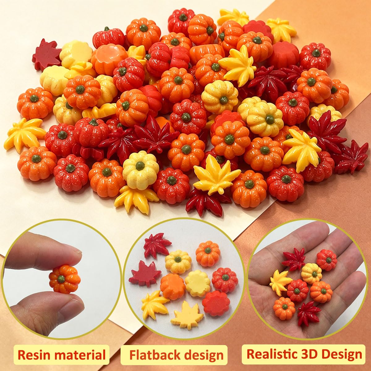100Pcs Mini Pumpkins Maple Leaf Miniature Figurines, Tiny Resin Pumpkins Thanksgiving Leaves Ornaments Bulk for DIY Crafts Thanksgiving Halloween Fall Vase Filler Home Indoor Outdoor Party Decorations