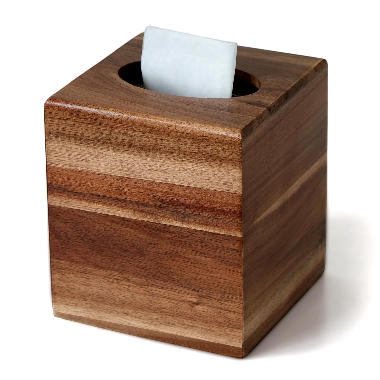 S310 Acacia Wood Tissue Box Cover, Square Tissue Box Holder with Slide-Out Bottom, Wooden Cube Tissue Covers Tissue Holders for Bathrooms Office Kitchen