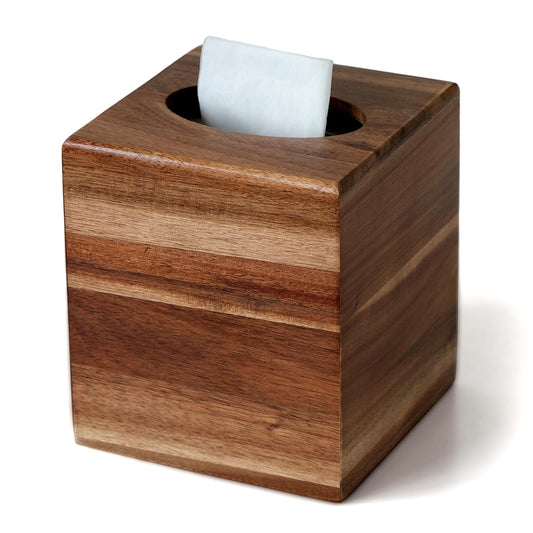 S310 Acacia Wood Tissue Box Cover, Square Tissue Box Holder with Slide-Out Bottom, Wooden Cube Tissue Covers Tissue Holders for Bathrooms Office Kitchen