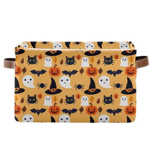 Bolaz Large Storage Basket Halloween Spooky Skull Pumpkin Black Cat Foldable Storage Box Organizer Bins with Handles for Bedroom Home Office