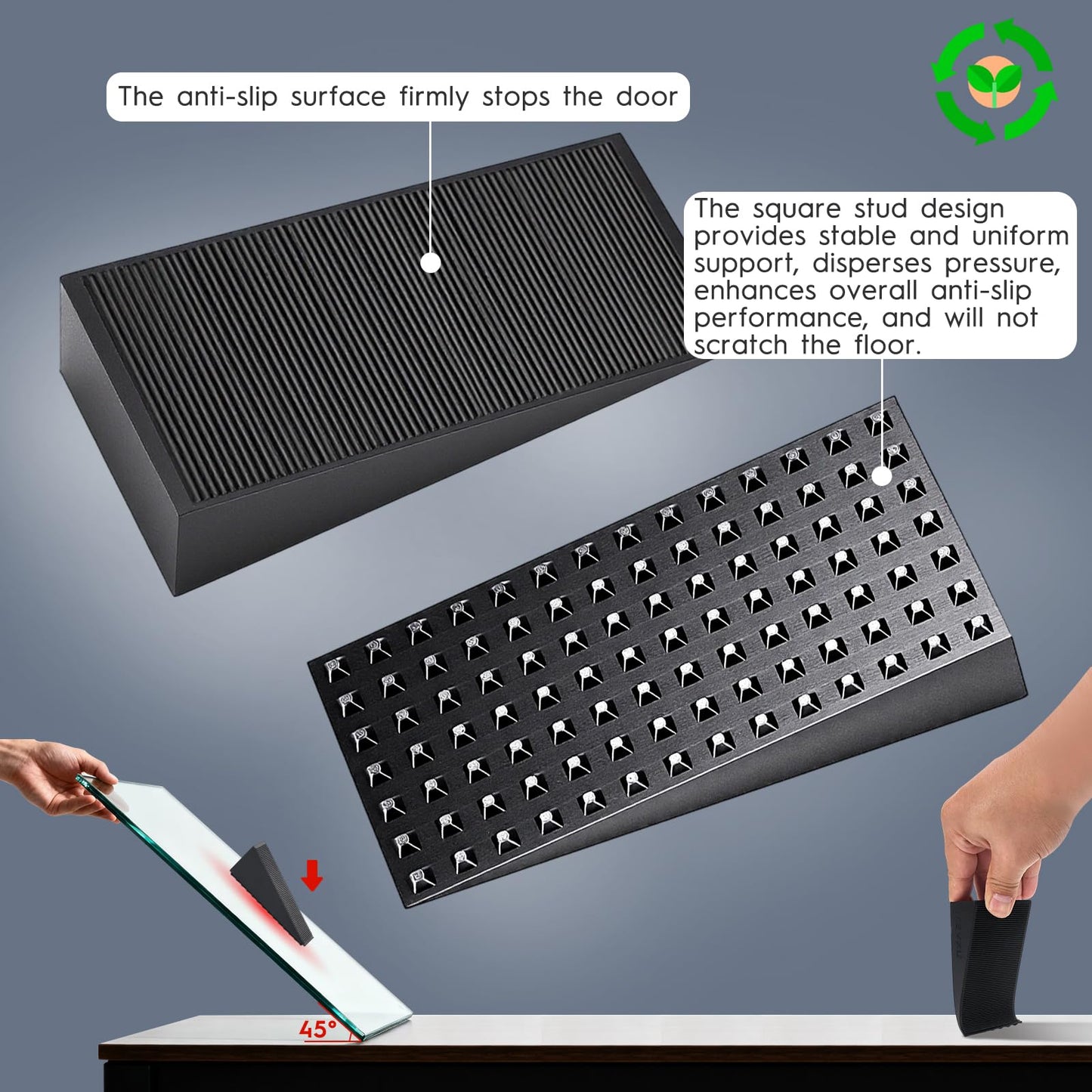 UXVEM 4-Pack Premium Rubber Wedge Door Stops, Solid Heavy-Duty Floor Door Stopper Door Wedges with Patented Anti-Slip Base, No Installation for Home/Office, Non-Scratching, Fits Gaps Under 1.18”