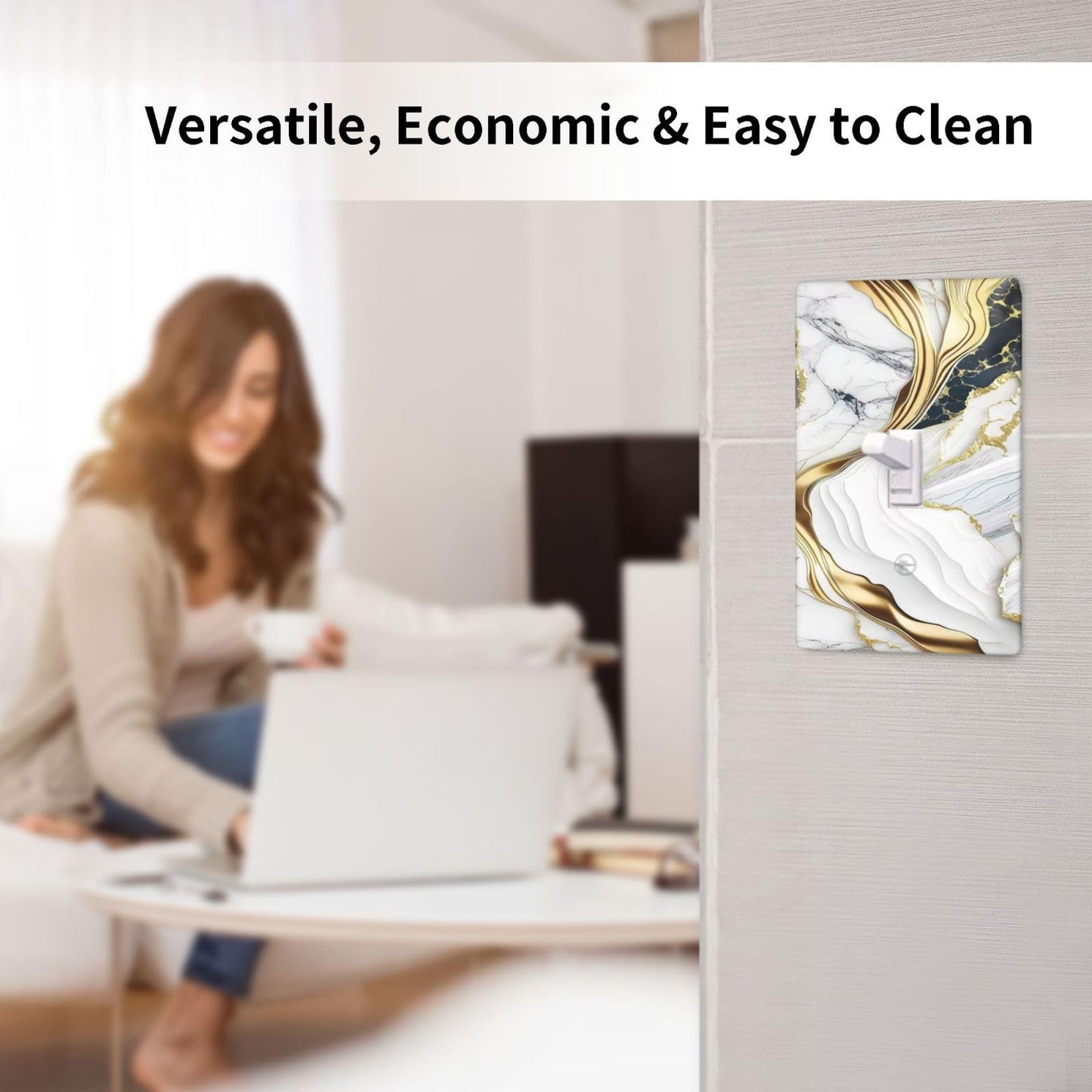 Decorative Art Light Switch Covers,1 Gang Single Toggle,Wall Plate,Switchplate Electrical Faceplate,Gold Black White Marble Texture 3D Embossed Finish