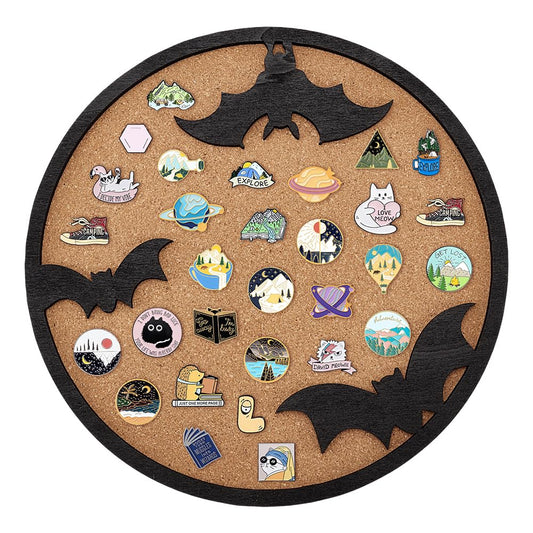 BENECREAT Round Cork Boards, Bats Pin Display Board, 11.8x0.7inch Bulletin Board Brooch Jewelry Display Cork Tray for Brooch Pin Storage, Halloween Decor