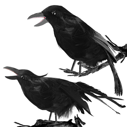 Crows Halloween Decorations Realistic Black Crows, Fake Crow Decor Spooky Ravens Prop Lifelike Standing Crow Statue Black Feathered Birds Decor for Indoor, Outdoor, Yard Tree, Garden, Haunted House