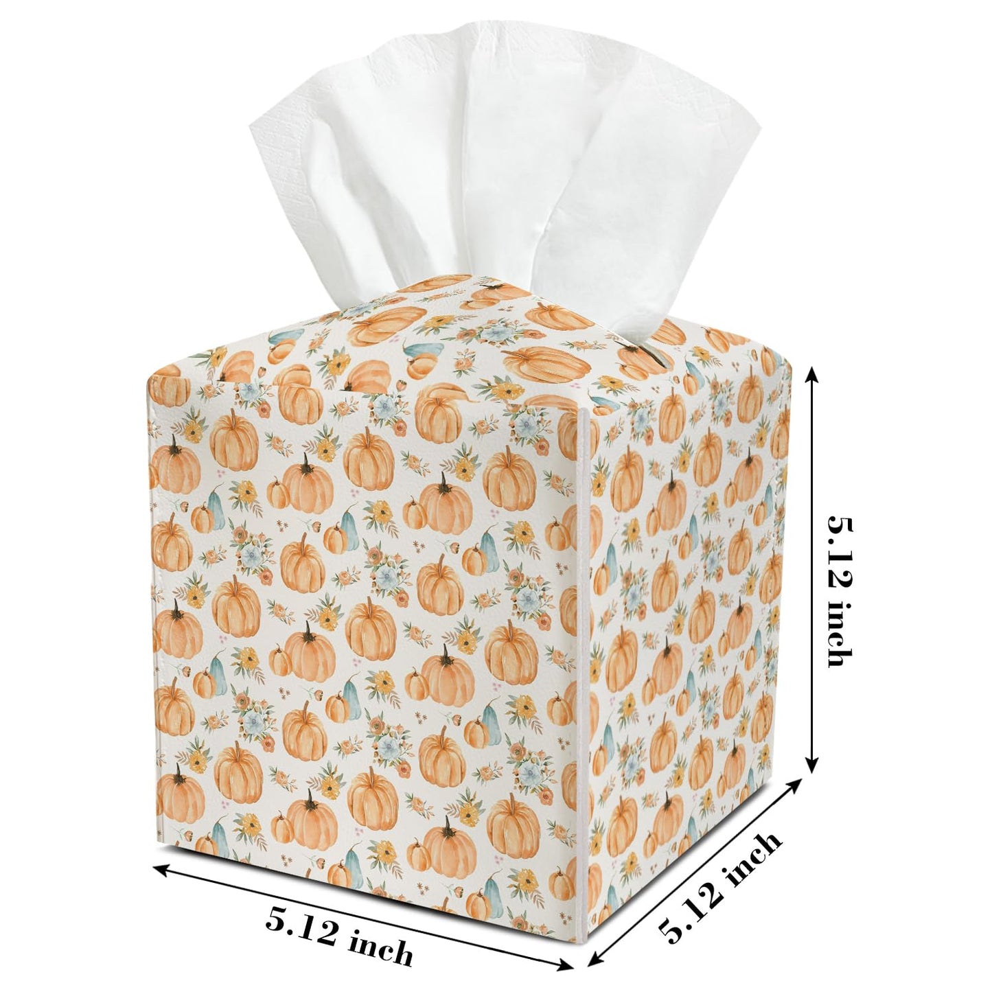 Boho Pumpkin Leather Tissue Box Cover Square Watercolour Tissue Holder for Car Livingroom Office Decor Ideal Gifts for Women Mom Kids Family Bestie Thanksgiving Birthday Halloween Autumn - YT0197
