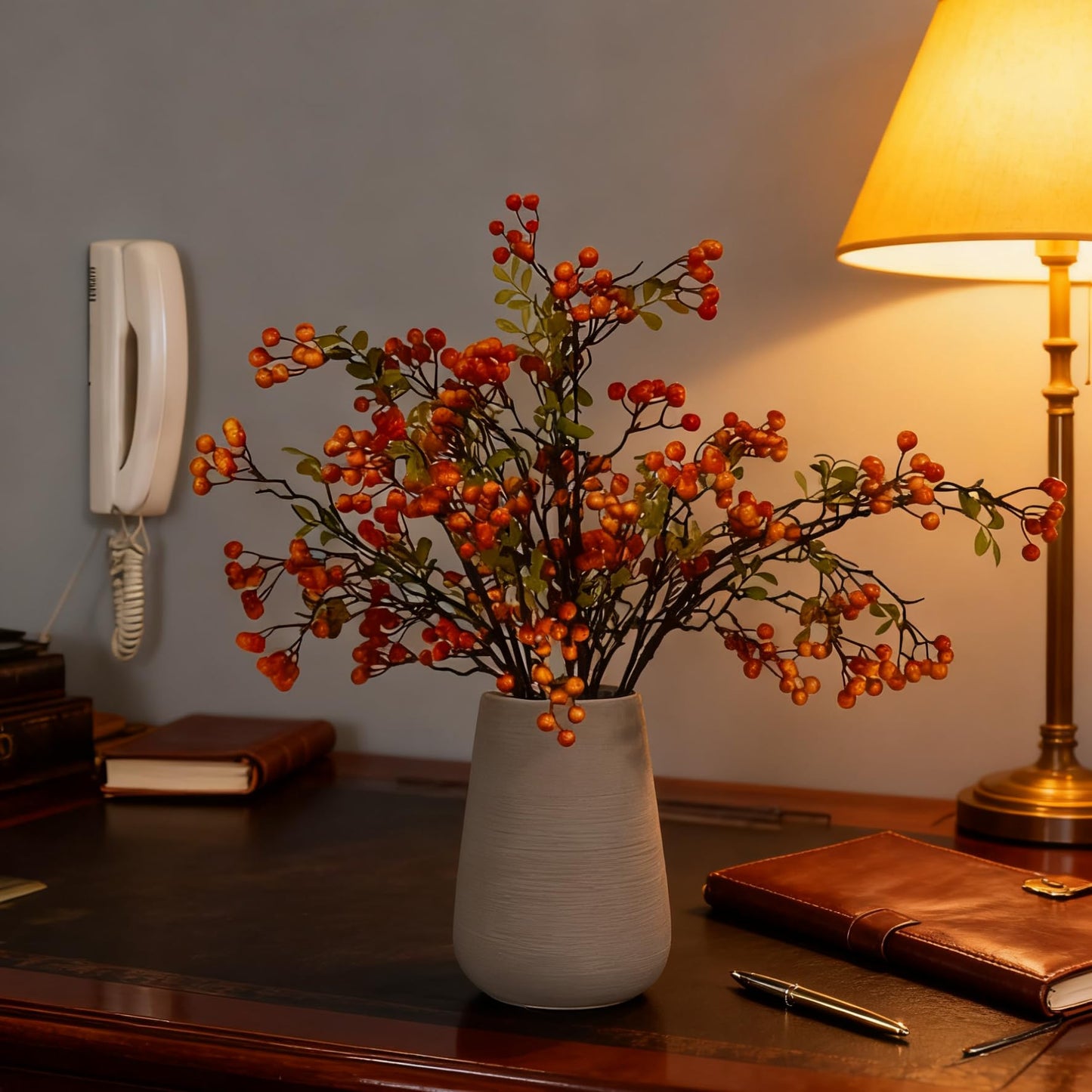 gsjzyBrose 2-Pack 27.5 Inch Red Berry Stems,Artificial Red Branches, Bendable Faux Branches with Berry Stems for Home Decor, Weddings, Parties(Orange-red)