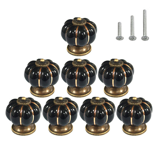 HUAMULAN 8PCS Ceramic Knobs Cabinet Drawer Pumpkin Shape Glazed Cupboard Dresser Pull Handle DIY Decor Kitchen Furniture Door Kids Room