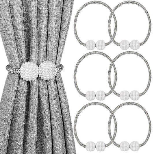Melaluxe 6 Pack Magnetic Curtain Tiebacks, Decorative Curtain Holdbacks for Window Décor (Grey)