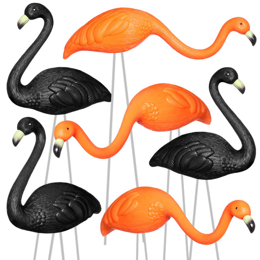 Geelin 6 Pcs Halloween Flamingo Yard Stakes, Black Orange Flamingo Yard Decorations, 18.9" Tall Plastic Spooky Flamingos for Halloween Lawn Ornaments, Spooky Graveyard Decorations Indoor or Outdoor