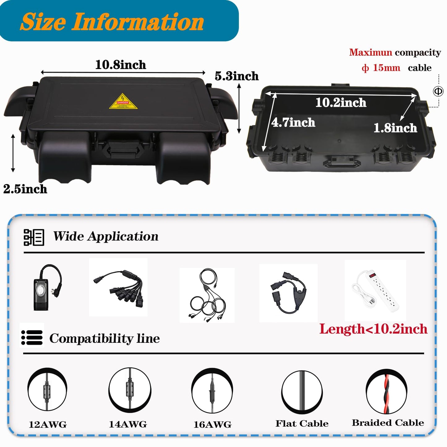 Diqmiaq Medium Outdoor Electrical Box,IP54 Waterproof Extension Cord Cover.