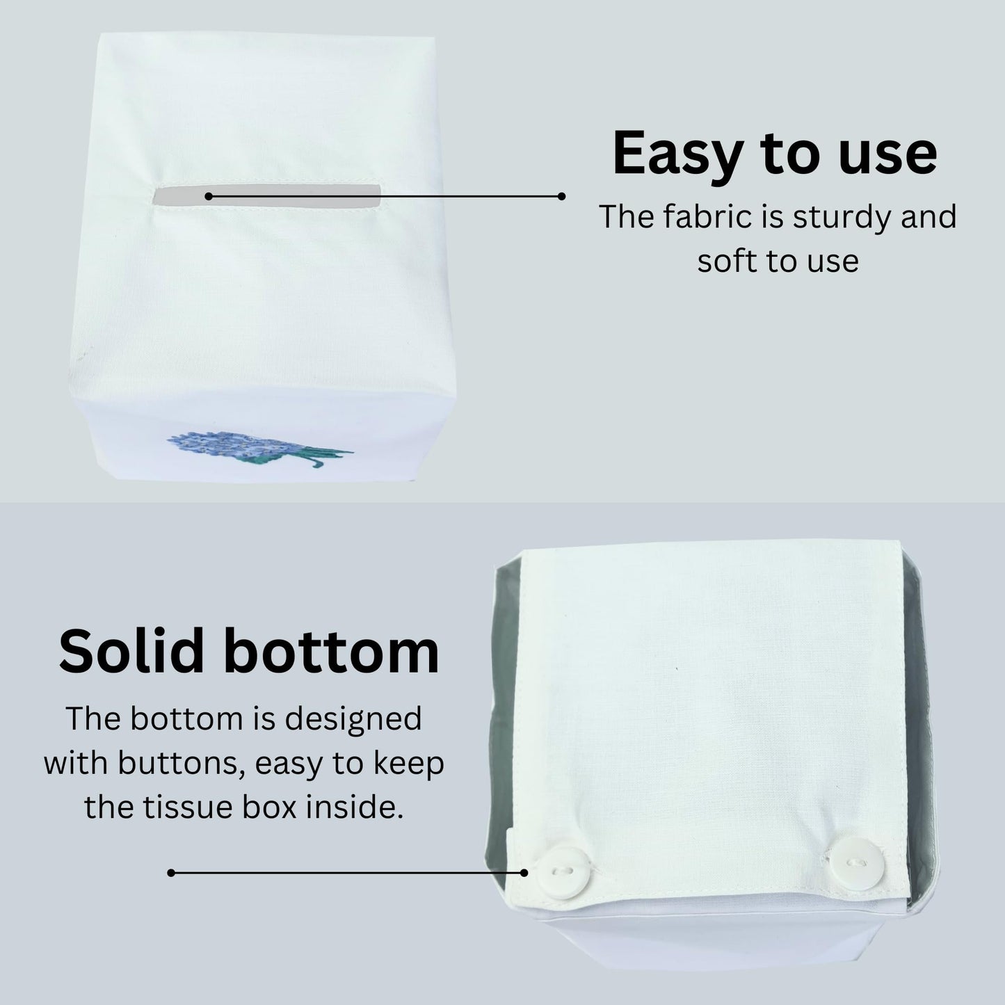 Fabric Tissue Box Cover Set of 2, Vintage Floral Embroidery Hydrangea Tissue Holder, Bouquet Wrapping Bag, Car Tissue Holder, Tissues Box Cover Square 4.5"X4.5"X5.5", White Square Tissue Box Cover