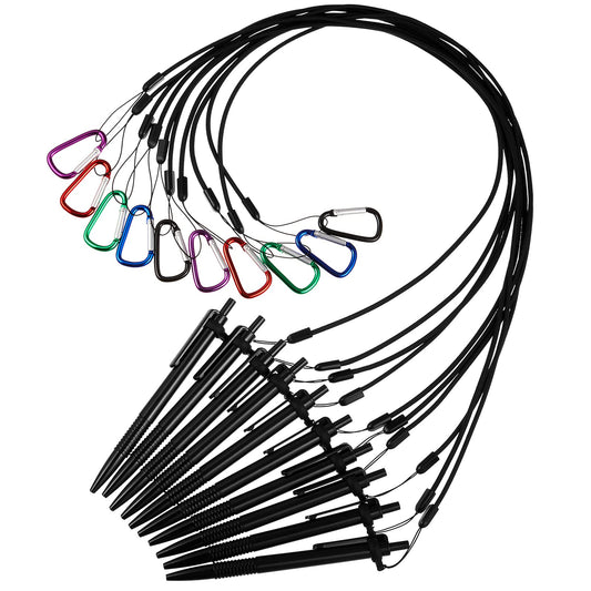 Lewtemi 10 Sets 24 Inch Pen Leash Pen Silicone Lanyard Holder for Clipboard Notebook Office Supplies (Black)